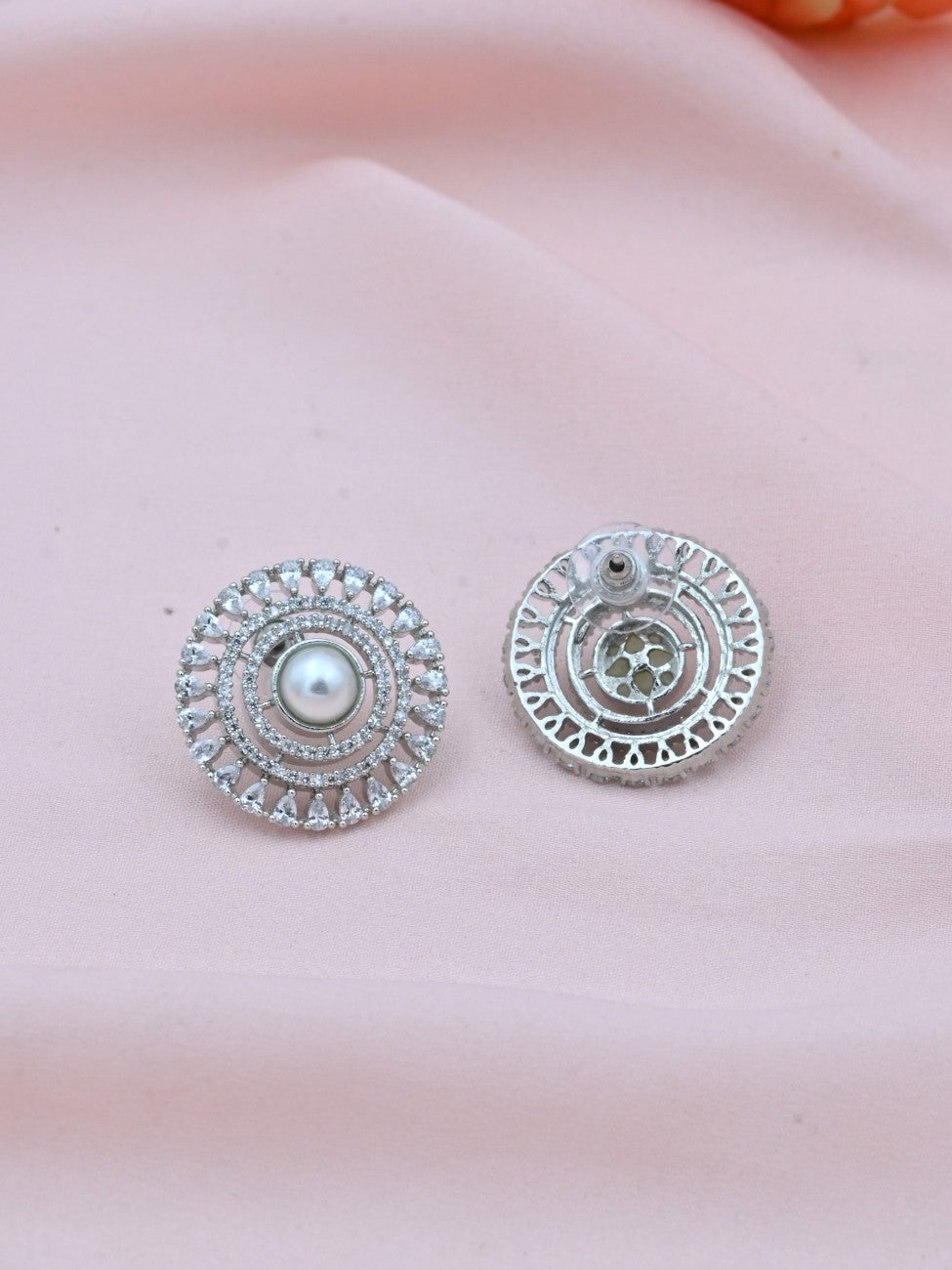 Pearl Glow American Diamond Stud Earrings