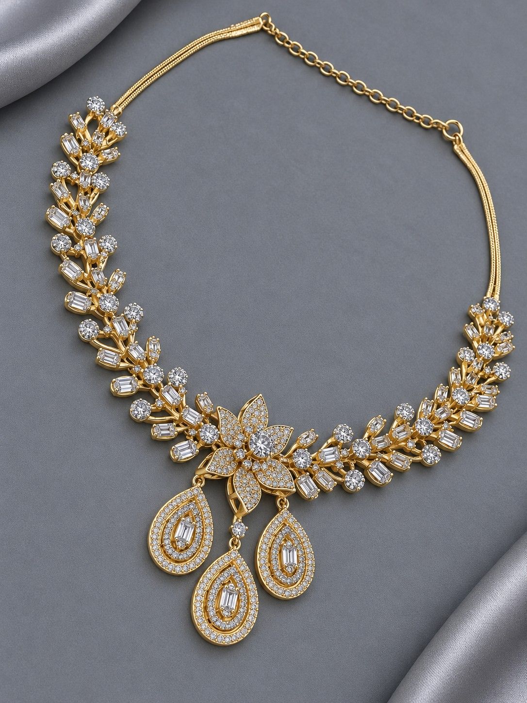 Golden Bloom CZ Necklace Set