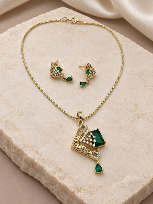 Glam Edge American Diamond Pendant Set
