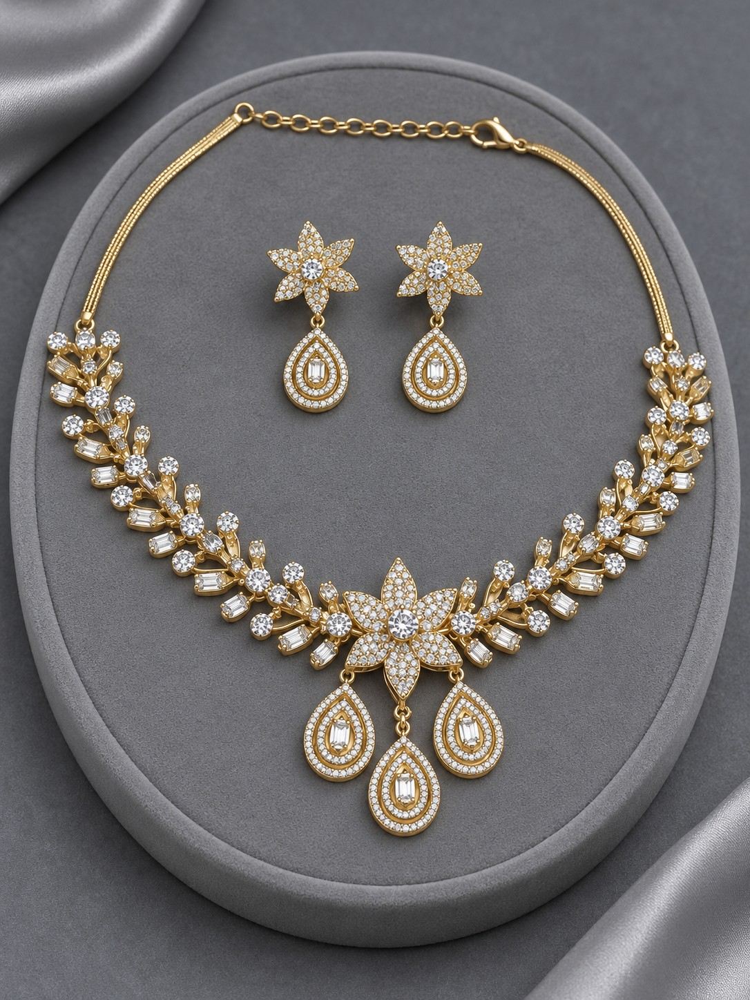 Golden Bloom CZ Necklace Set