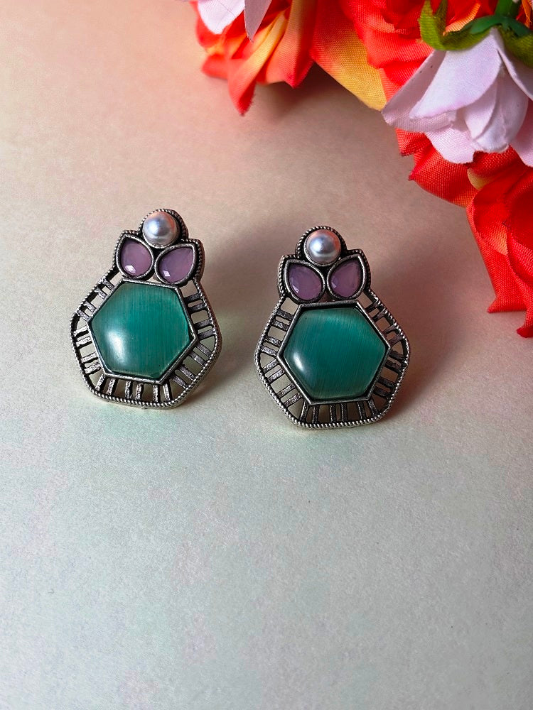 Hexa Bloom Pearl Top Stud Earrings