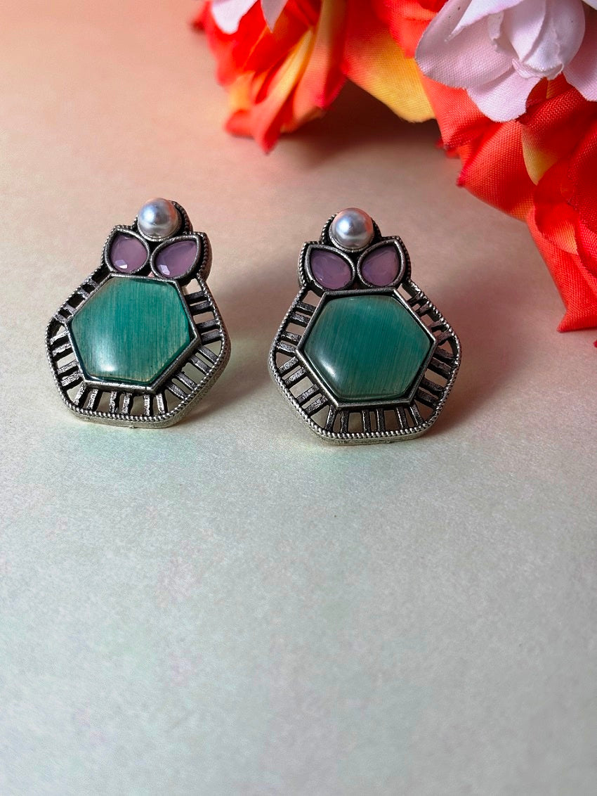 Hexa Bloom Pearl Top Stud Earrings