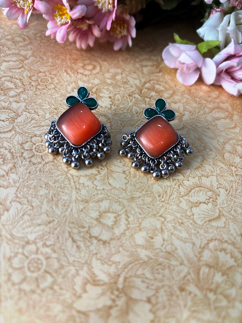 Leaf Charm Oxidised Stud Earrings