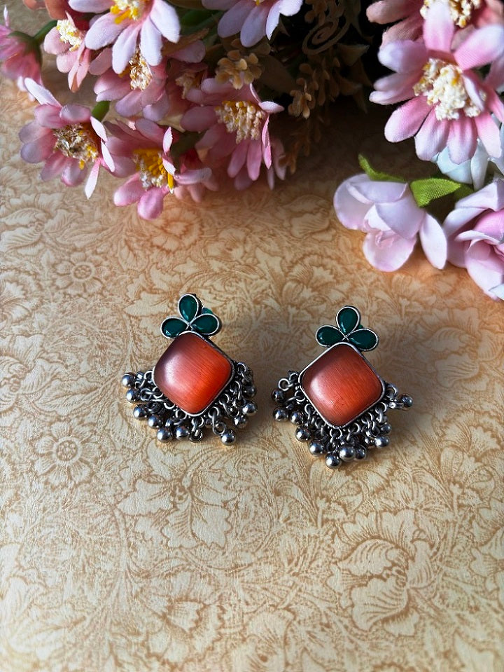 Leaf Charm Oxidised Stud Earrings