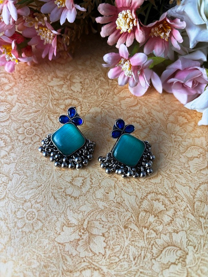 Leaf Charm Oxidised Stud Earrings