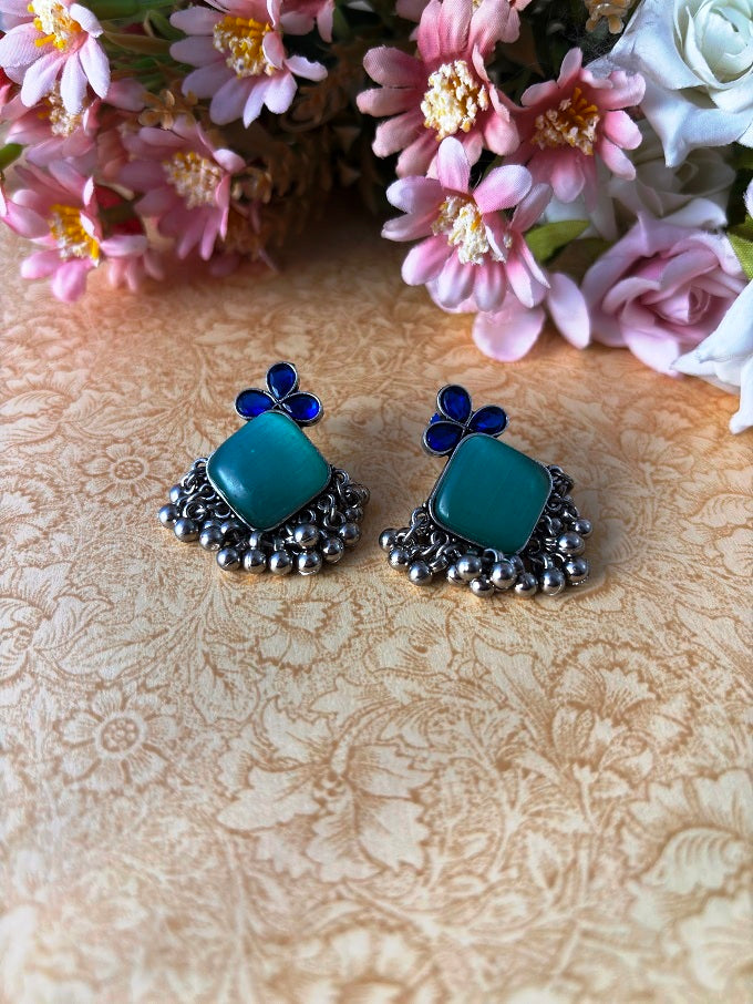 Leaf Charm Oxidised Stud Earrings