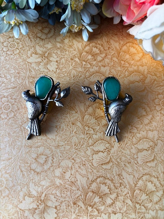 Oxidized Bird Earrings