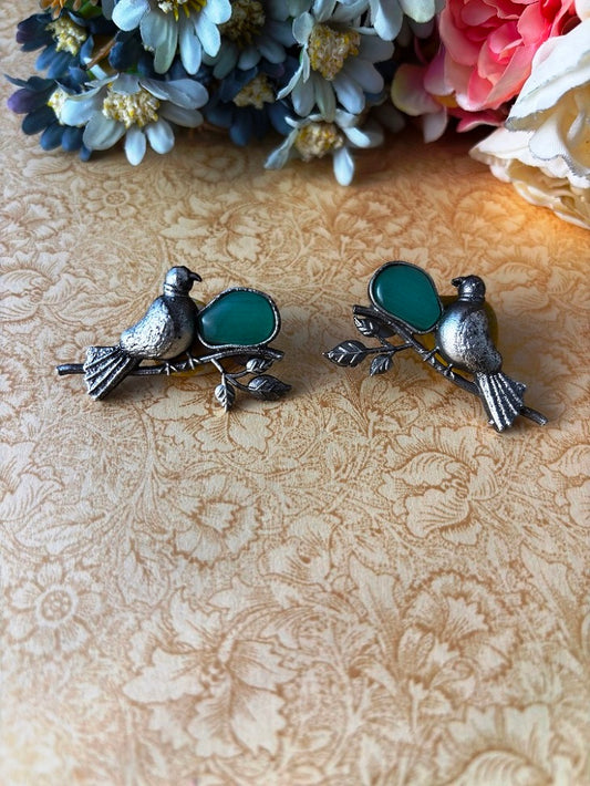 Oxidized Bird Earrings