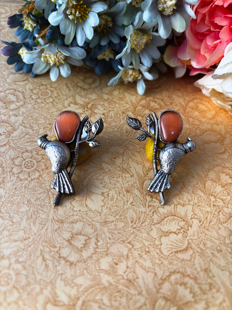 Oxidized Bird Earrings