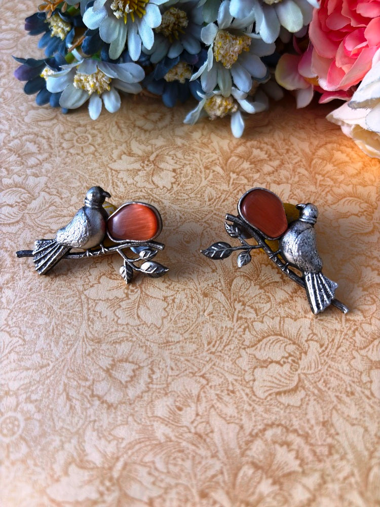 Oxidized Bird Earrings