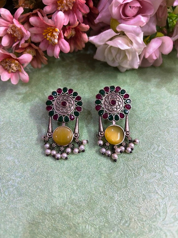 Stone Studded Oxidised Earrings