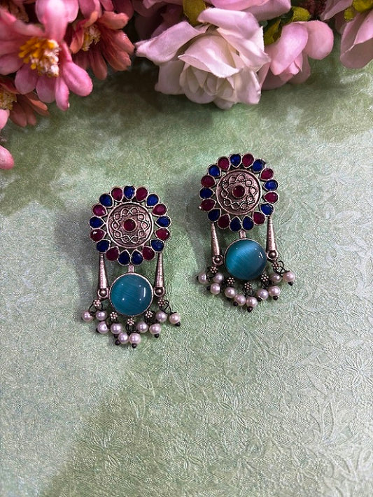 Stone Studded Oxidised Earrings