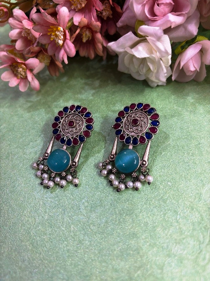 Stone Studded Oxidised Earrings