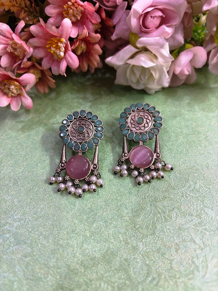 Stone Studded Oxidised Earrings