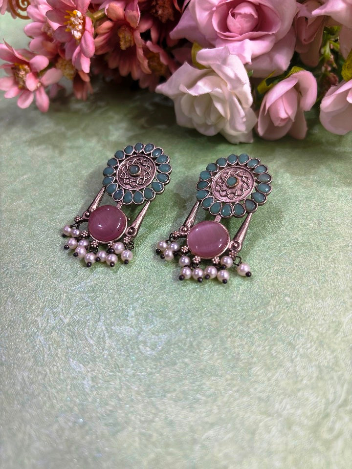 Stone Studded Oxidised Earrings