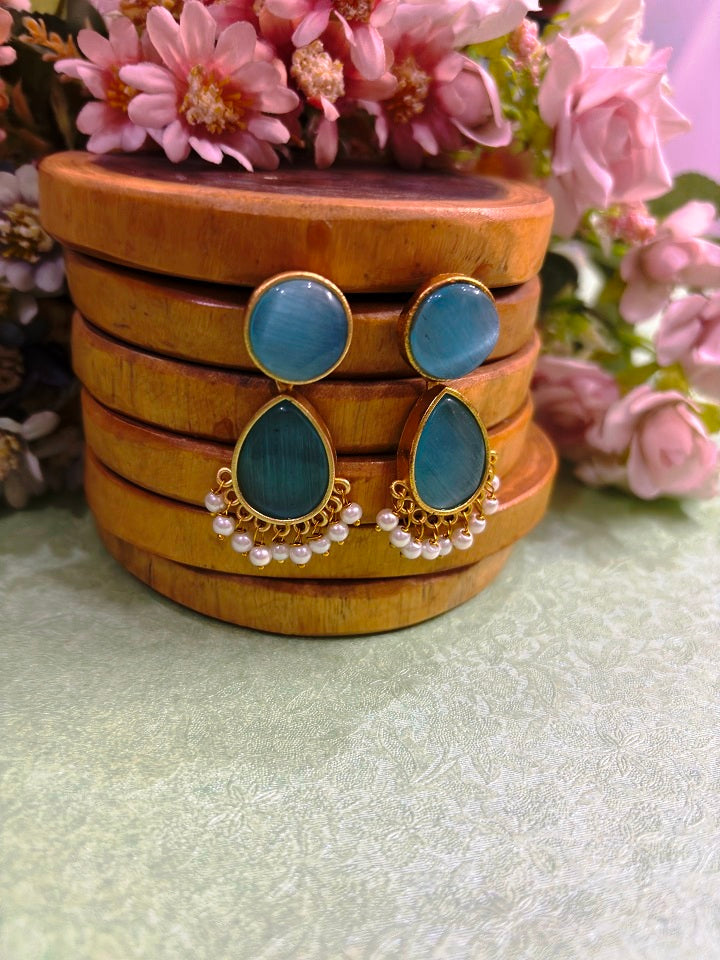 Aqua Teardrop Pearl Earrings