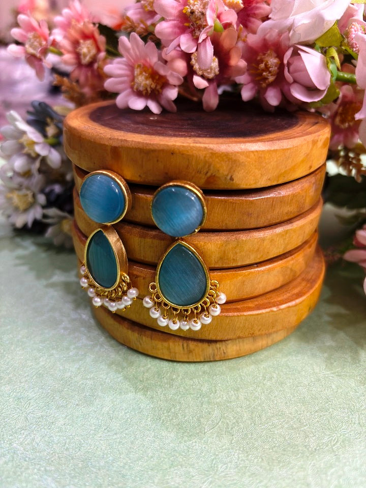 Aqua Teardrop Pearl Earrings