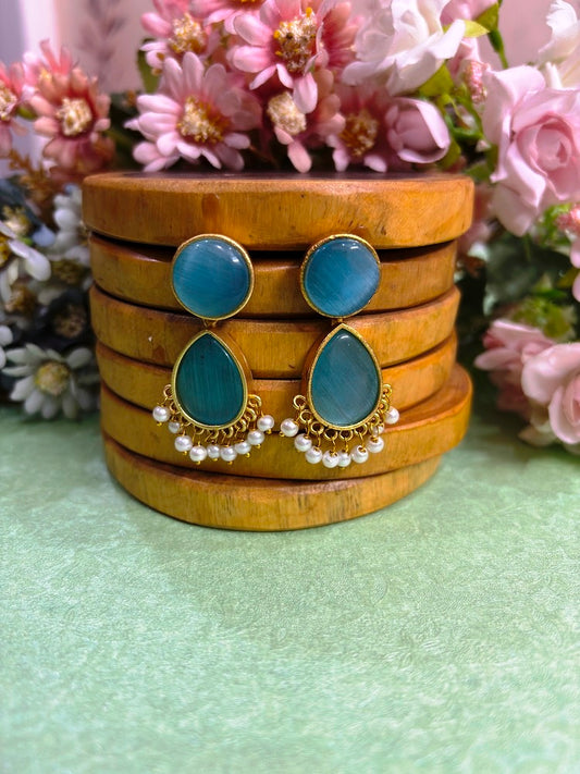 Aqua Teardrop Pearl Earrings