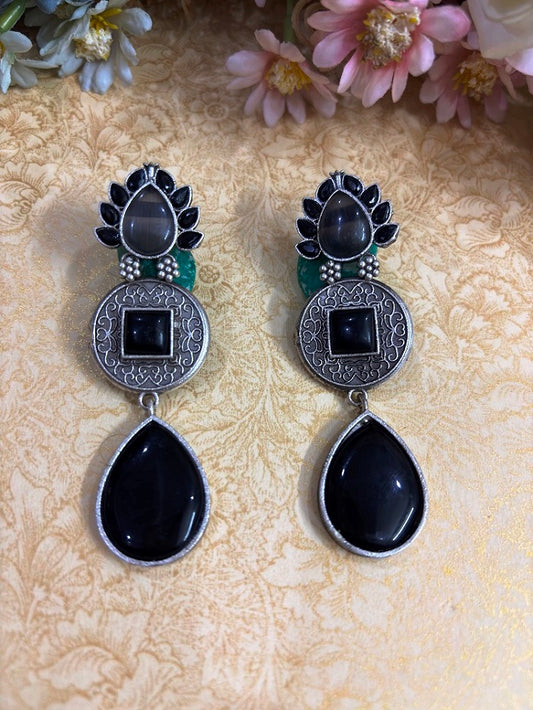 Timeless Elegance Oxidised Drop Earrings