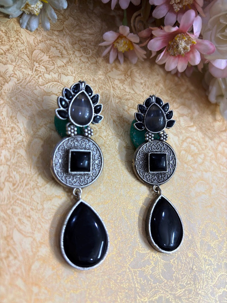 Timeless Elegance Oxidised Drop Earrings
