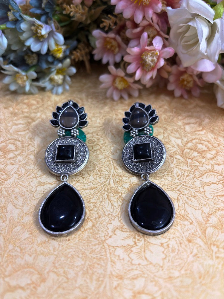 Timeless Elegance Oxidised Drop Earrings