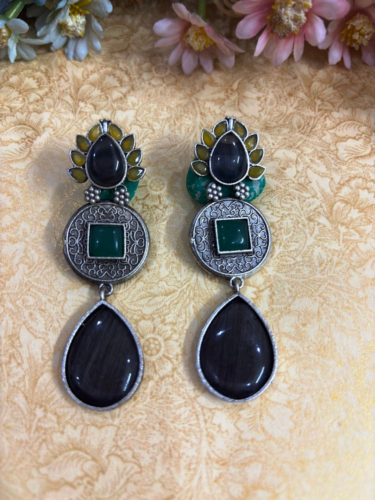 Timeless Elegance Oxidised Drop Earrings