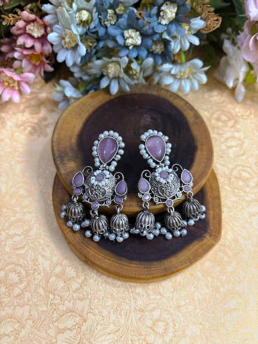 Pearl Edge Oxidised Jhumka Drops