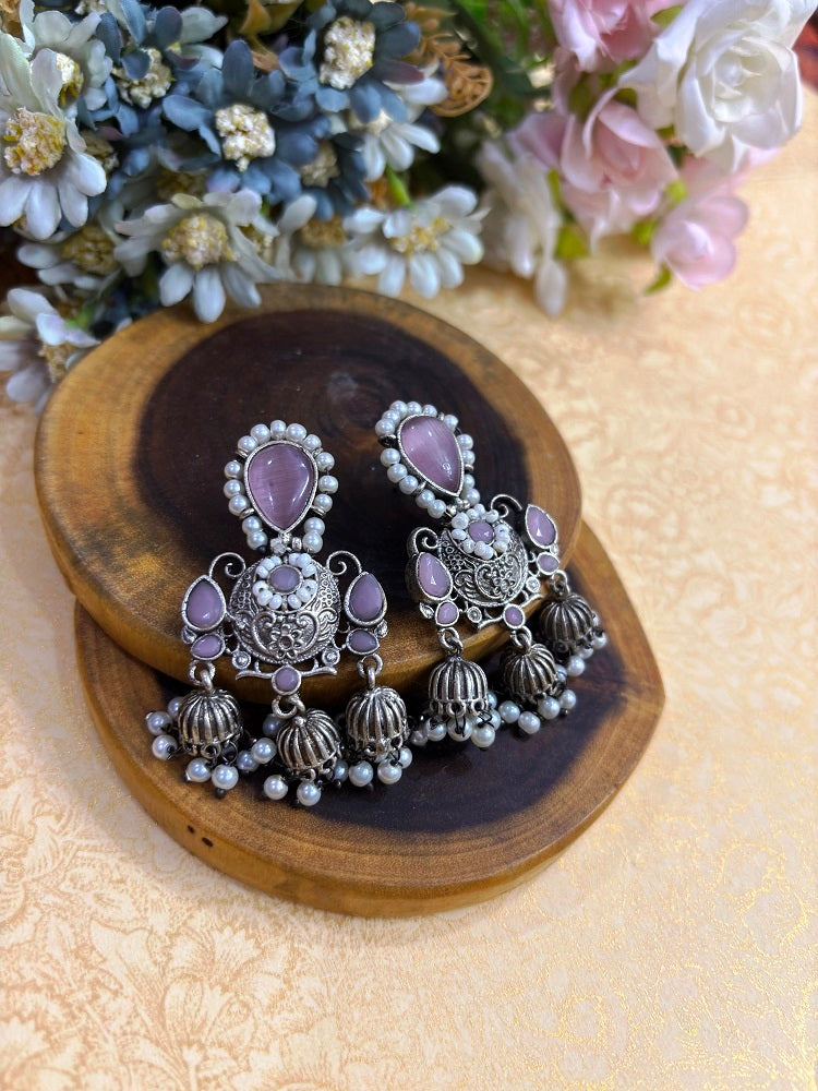 Pearl Edge Oxidised Jhumka Drops