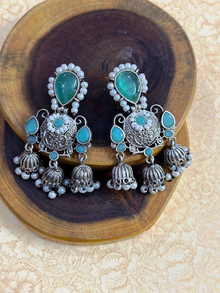 Pearl Edge Oxidised Jhumka Drops