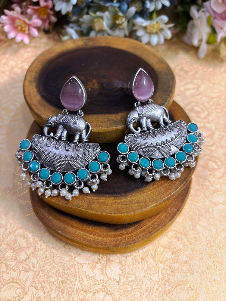 Elephant Motif Oxidised Statement Earrings