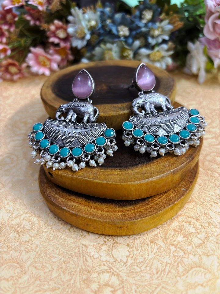 Elephant Motif Oxidised Statement Earrings