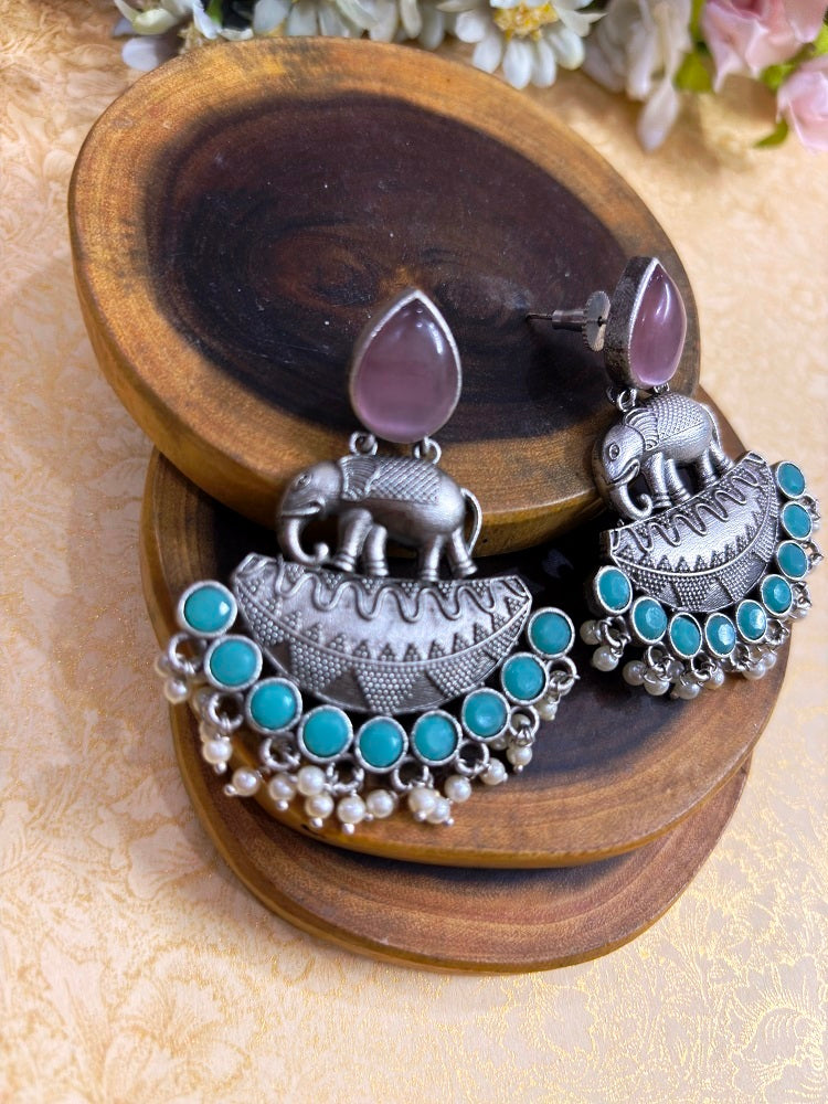 Elephant Motif Oxidised Statement Earrings