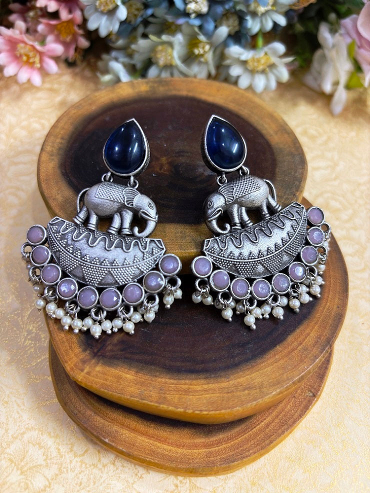 Elephant Motif Oxidised Statement Earrings