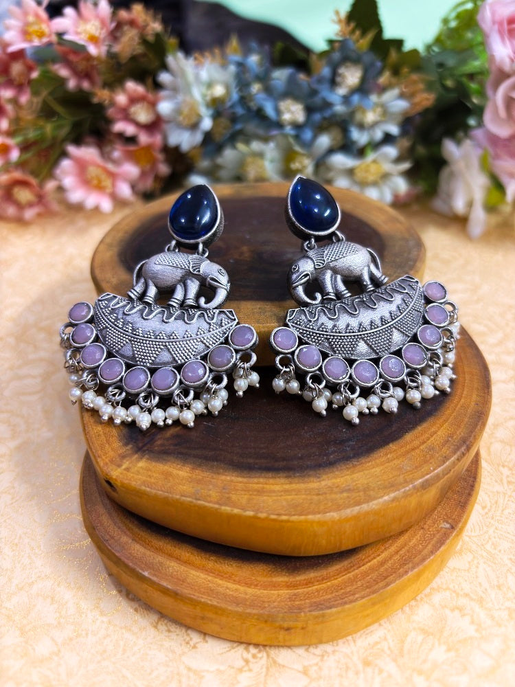 Elephant Motif Oxidised Statement Earrings