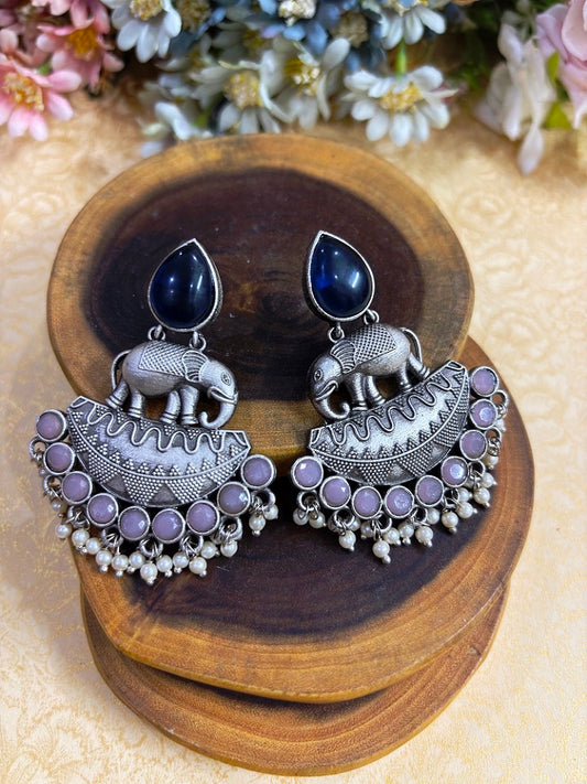 Elephant Motif Oxidised Statement Earrings