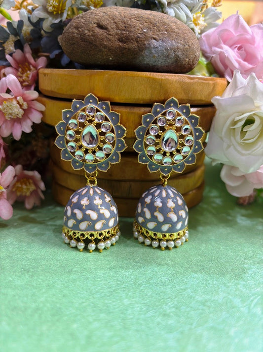 Meenakari Jhumka Earrings with Pearl Drops