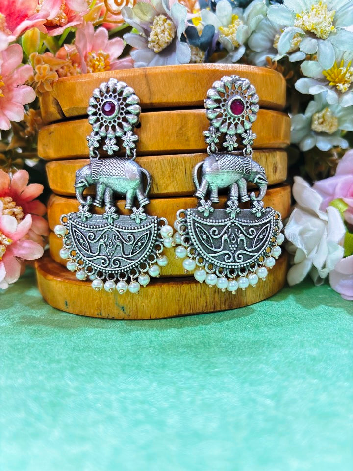 Oxidised Elephant Earrings