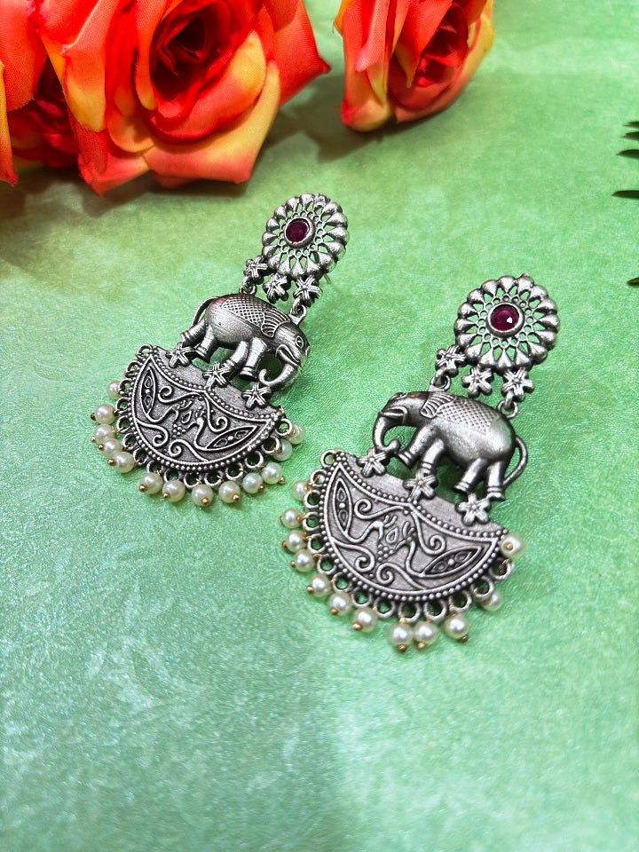 Oxidised Elephant Earrings