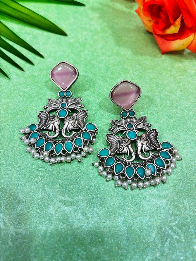 Vintage Elephant & Stone Earrings