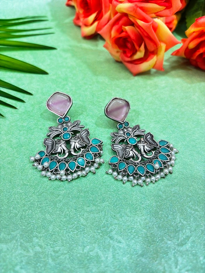 Vintage Elephant & Stone Earrings