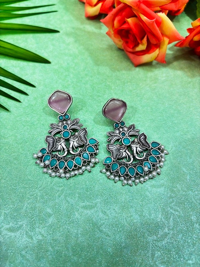 Vintage Elephant & Stone Earrings