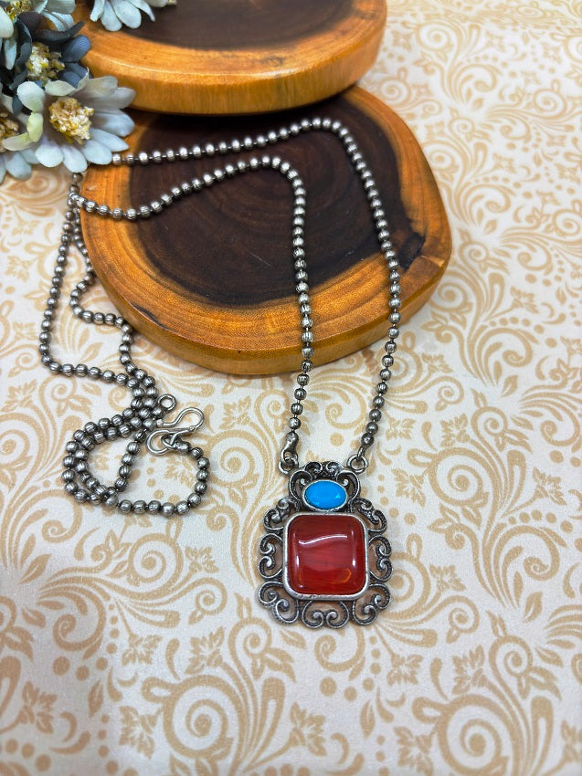 Heritage Rust Stone Oxidised Pendant and Earring Set