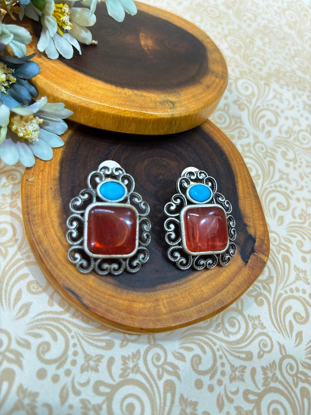 Heritage Rust Stone Oxidised Pendant and Earring Set