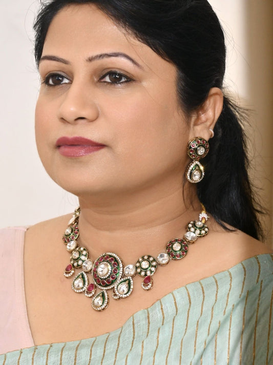 Emerald Ruby Drop Necklace Set