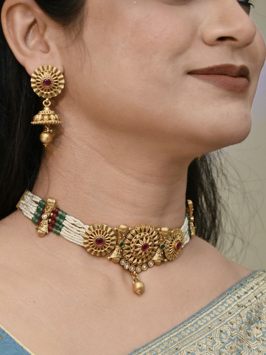 Pearl Drop Choker Necklace Set