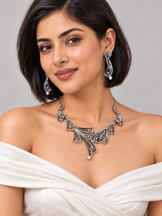 Petal Grace American Diamond Necklace Set