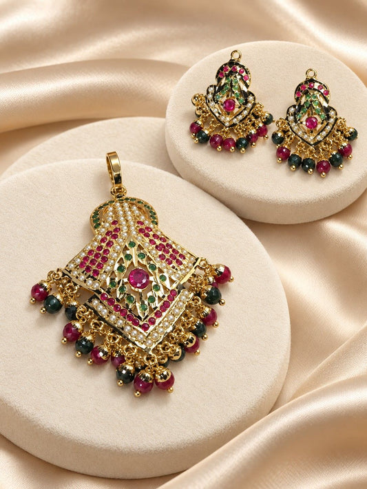 Ruhira Jadau Pendant & Earrings Set