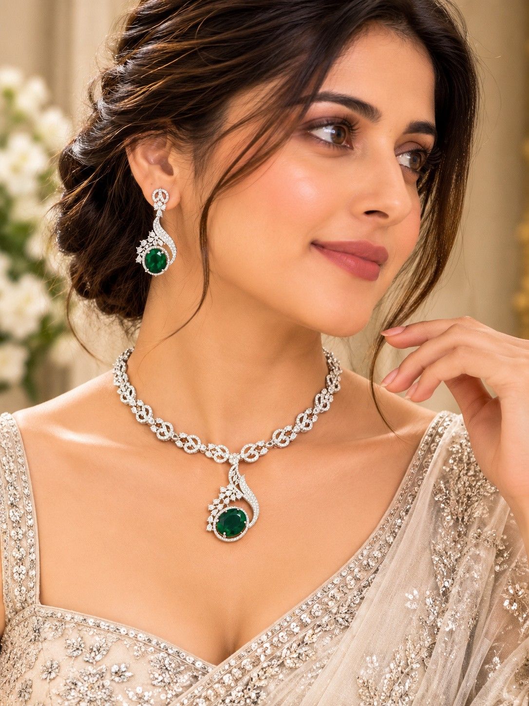 Emerald Charm AD Necklace Set