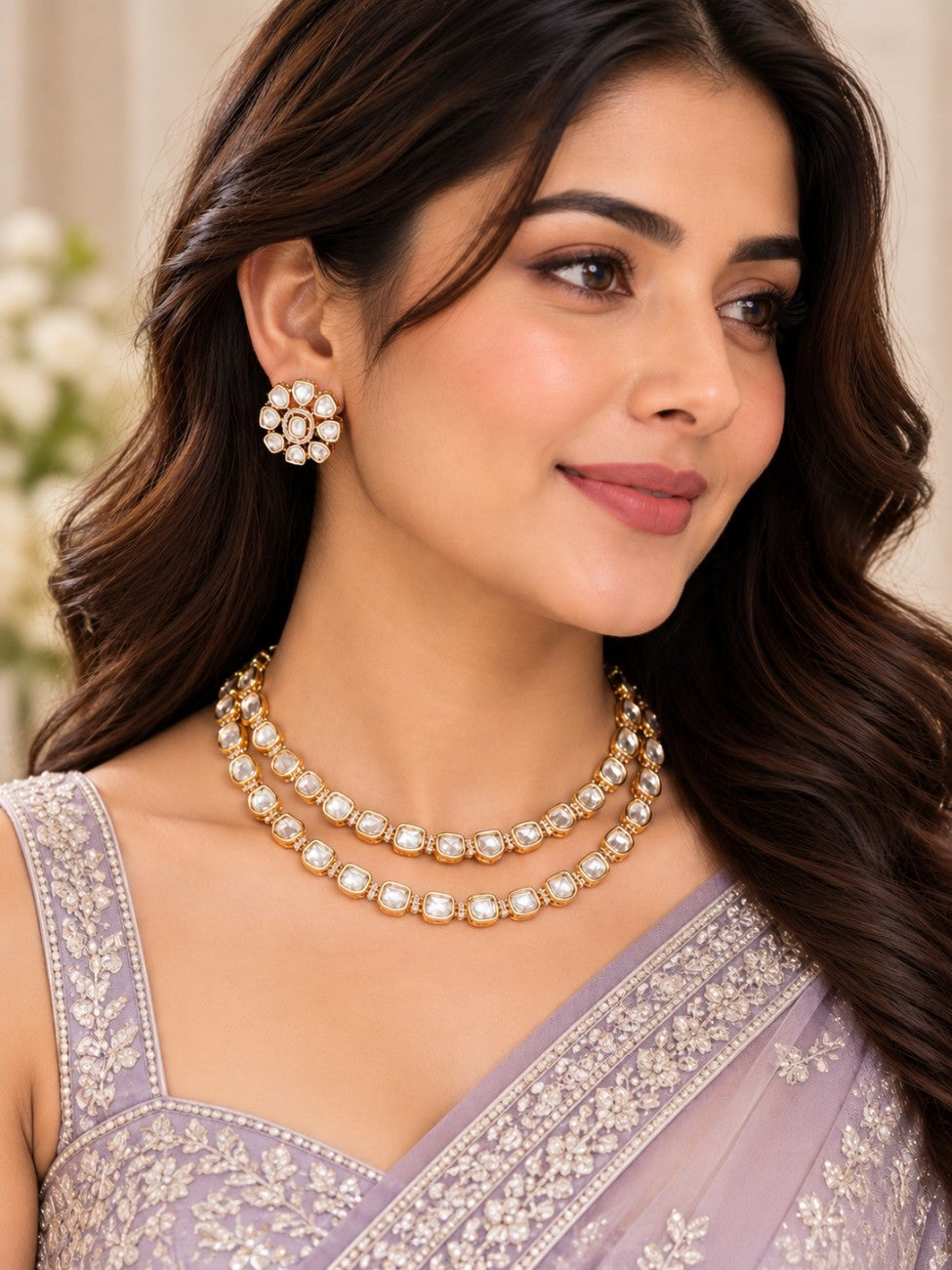 Twin Layer Polki Necklace Set