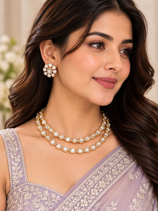 Twin Layer Polki Necklace Set